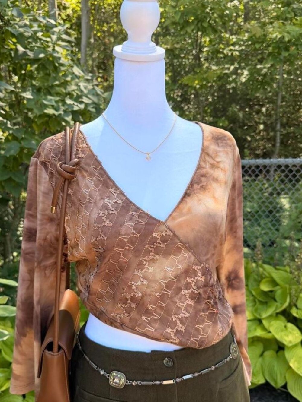 Vintage Vivendi Y2K Brown Patchwork Embroidered Top